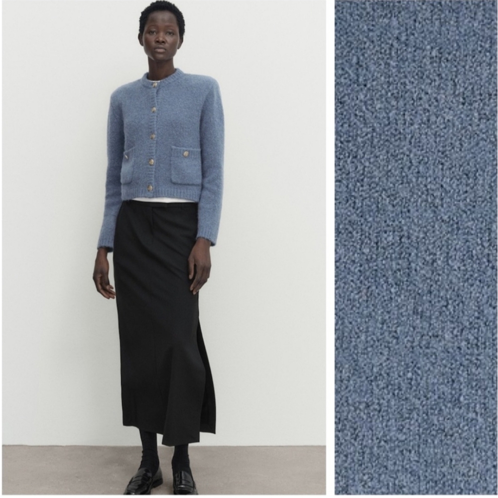 Massimo Dutti Boucle Blue Cardigan Sz M